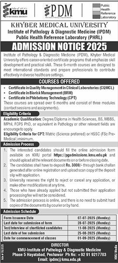 Admission Open ion Khyber Medical University Peshawar